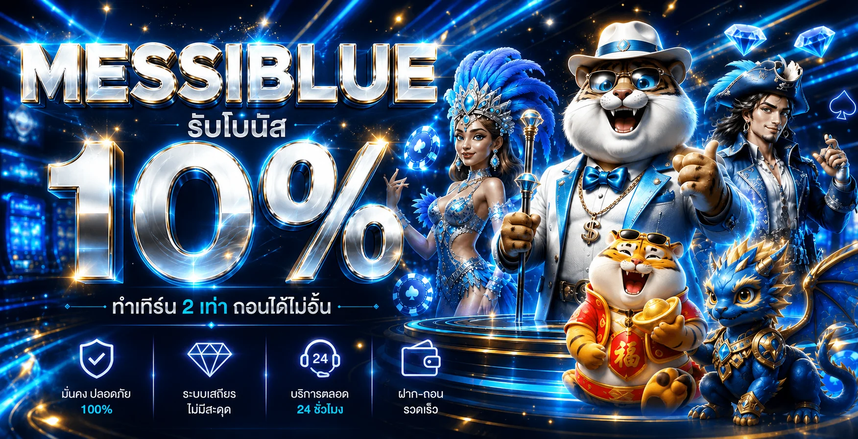 MESSIBLUE รับโบนัสและบริการอัตโนมัติพร้อมมาสคอต Fortune Tiger